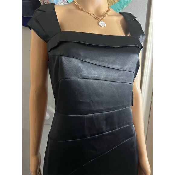 New York & Company Women's Black Satin Sheath Dress Size 6 Knee Length Formal - Picture 5 of 7